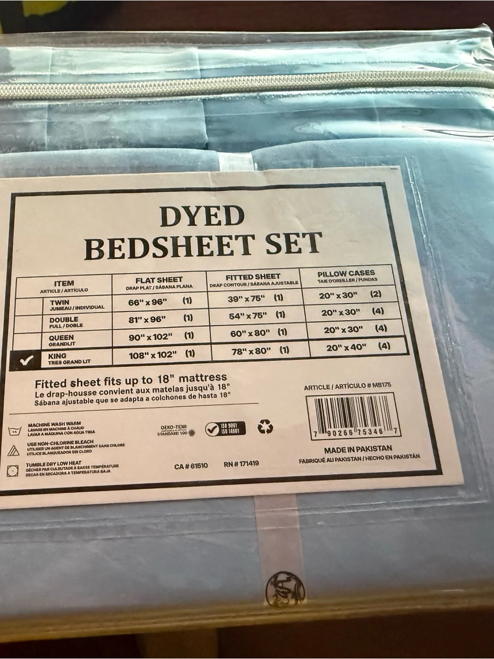 King 6-Piece Dyed Sheet Set in Light Blue